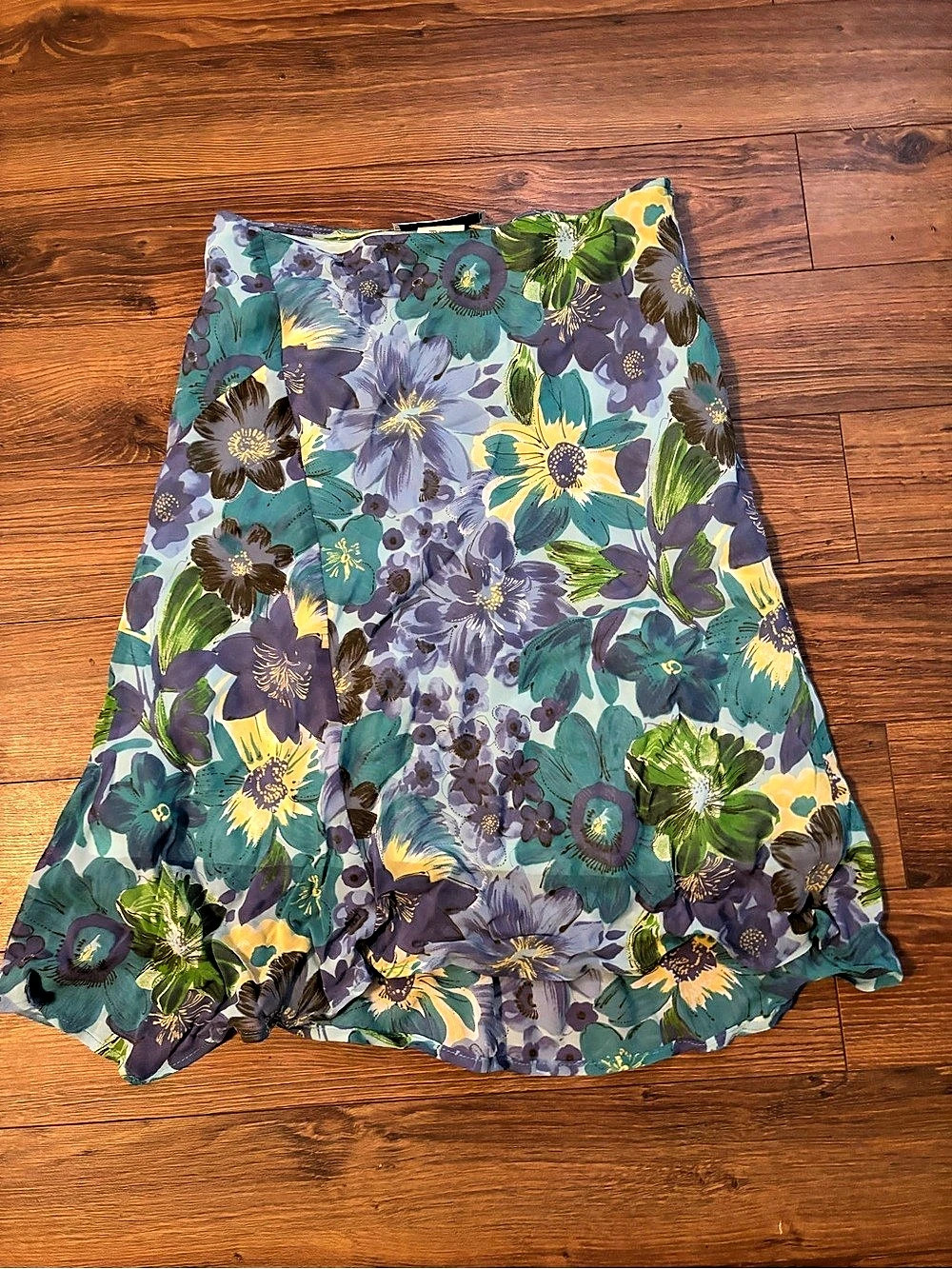 Floral A-Line Skirt in Blue & Green